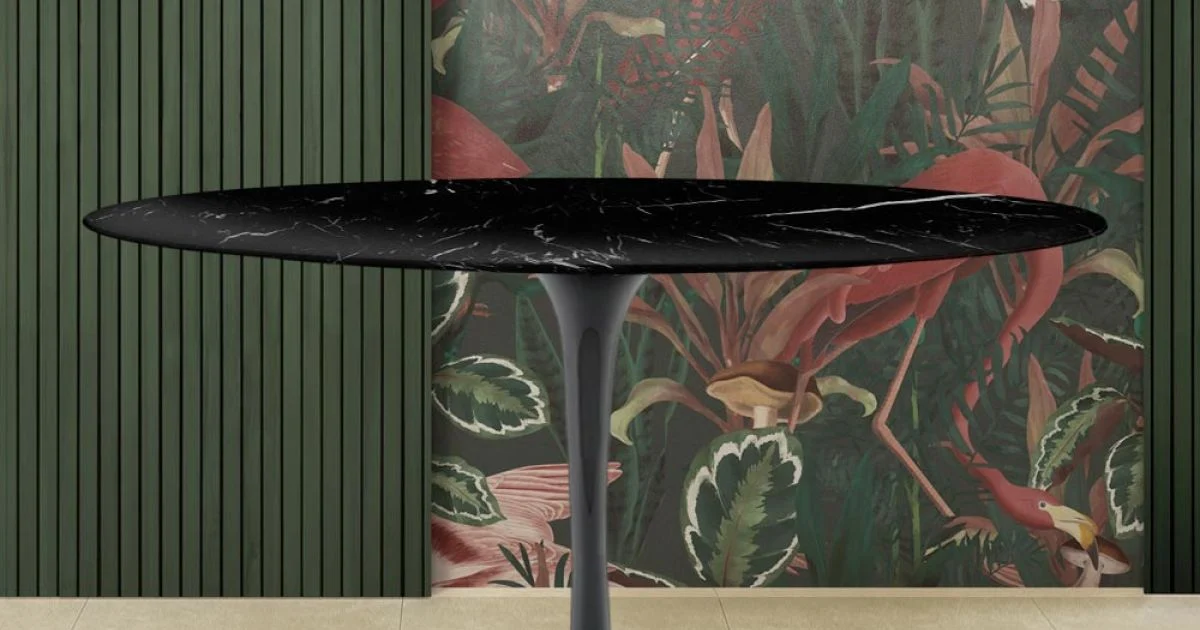 Tavolo Tulip Eero Saarinen H 74 Ovale in Marmo Nero Marquinia Made in Italy - Scarlet