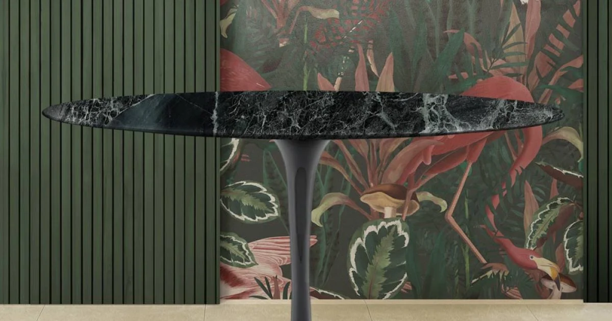 Tavolo Tulip Eero Saarinen H 74 Ovale in Marmo Verde Alpi Made in Italy - Scarlet