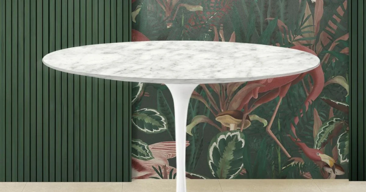 Tavolo Tulip Eero Saarinen H 74 Rotondo con Piano in Marmo di Carrara Made in Italy - Scarlet