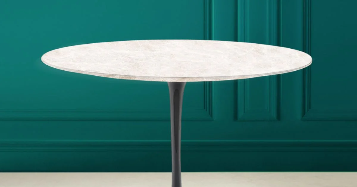 Tavolo Tulip Eero Saarinen H 73 Rotondo in Ceramica Diamond Cream Made in Italy - Scarlet