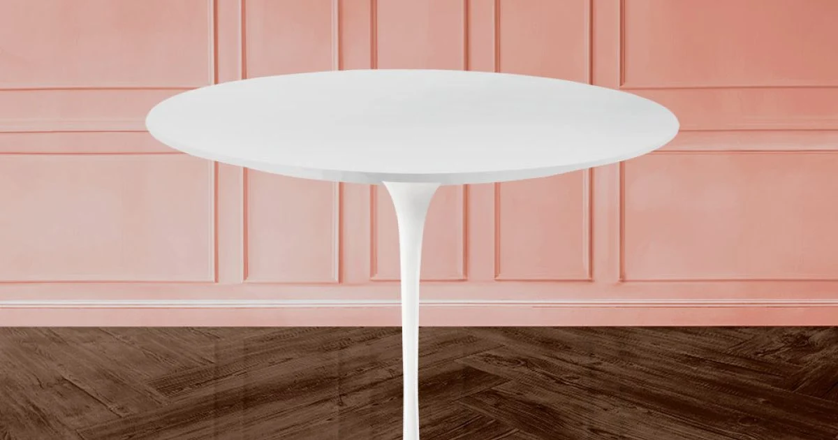 Tavolo Tulip Eero Saarinen H 74 Rotondo in Laminato Liquido Bianco Made in Italy - Scarlet