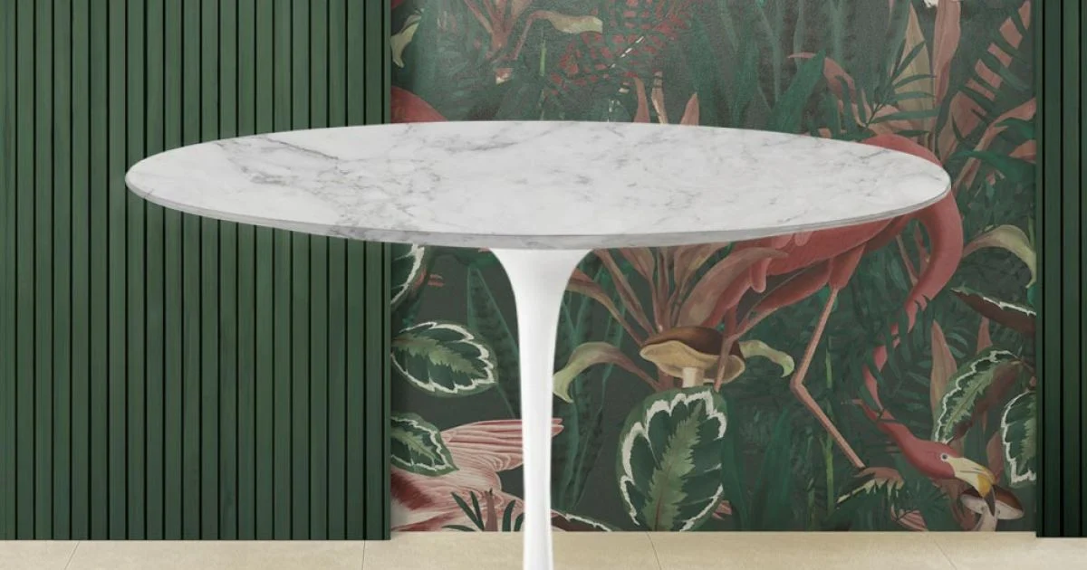 Tavolo Tulip Eero Saarinen H 74 Rotondo in Marmo Arabescato Made in Italy - Scarlet