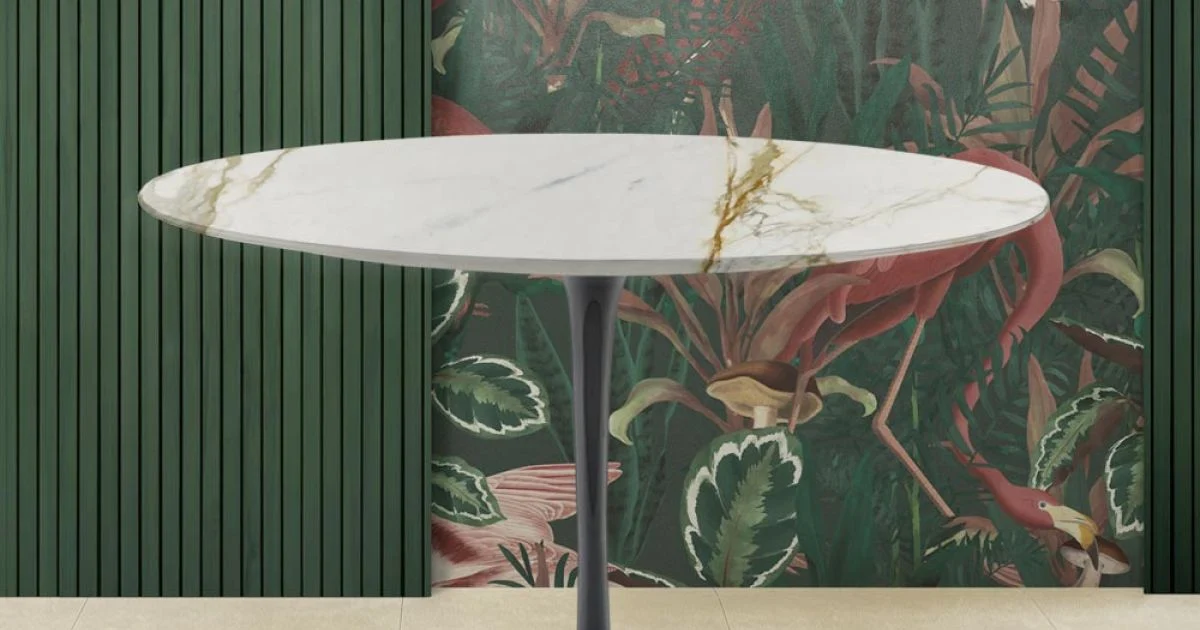 Tavolo Tulip Eero Saarinen H 74 Rotondo in Marmo Calacatta Oro Made in Italy - Scarlet