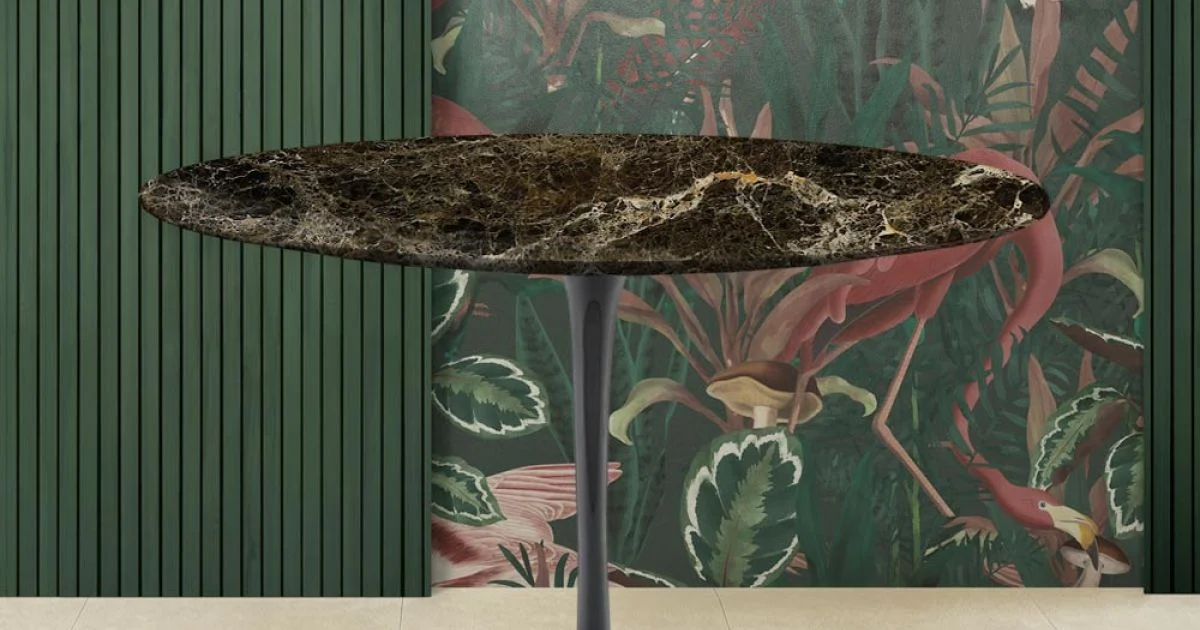 Tavolo Tulip Eero Saarinen H 74 Rotondo in Marmo Emperador Dark Made in Italy - Scarlet