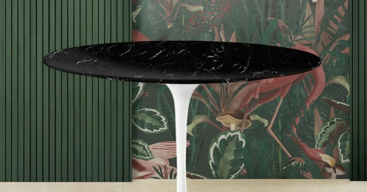 Tavolo Tulip Eero Saarinen H 74 Rotondo in Marmo Nero Marquinia Made in Italy - Scarlet