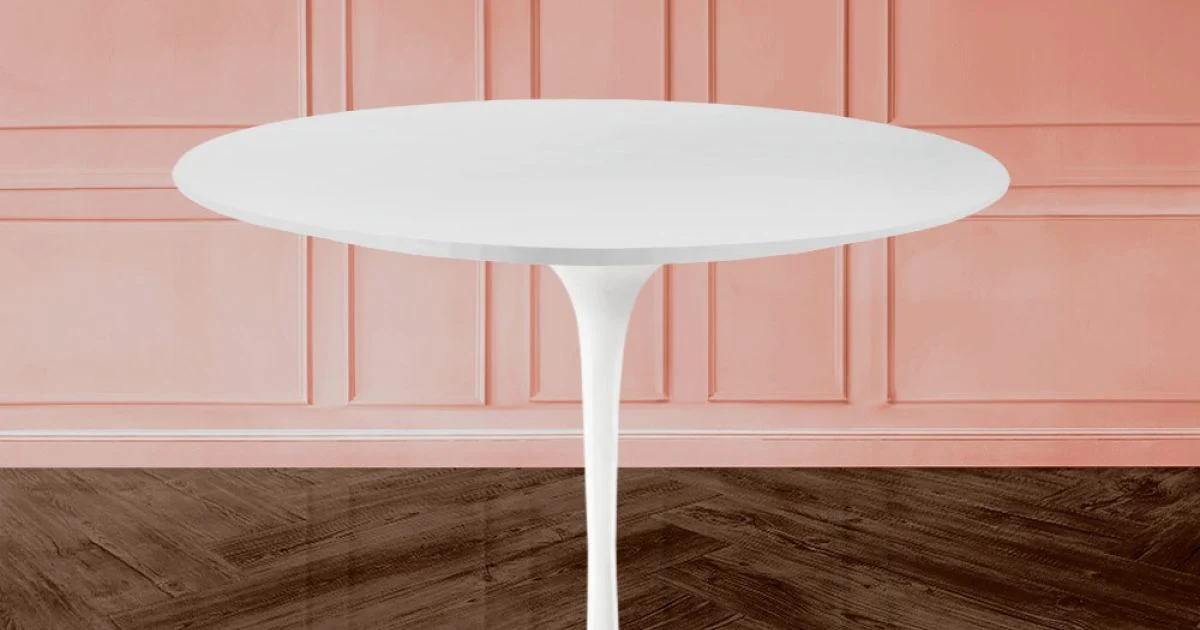 Tavolo Tulip Eero Saarinen H 74 con Piano in Laminato Liquido Bianco Made in Italy - Scarlet