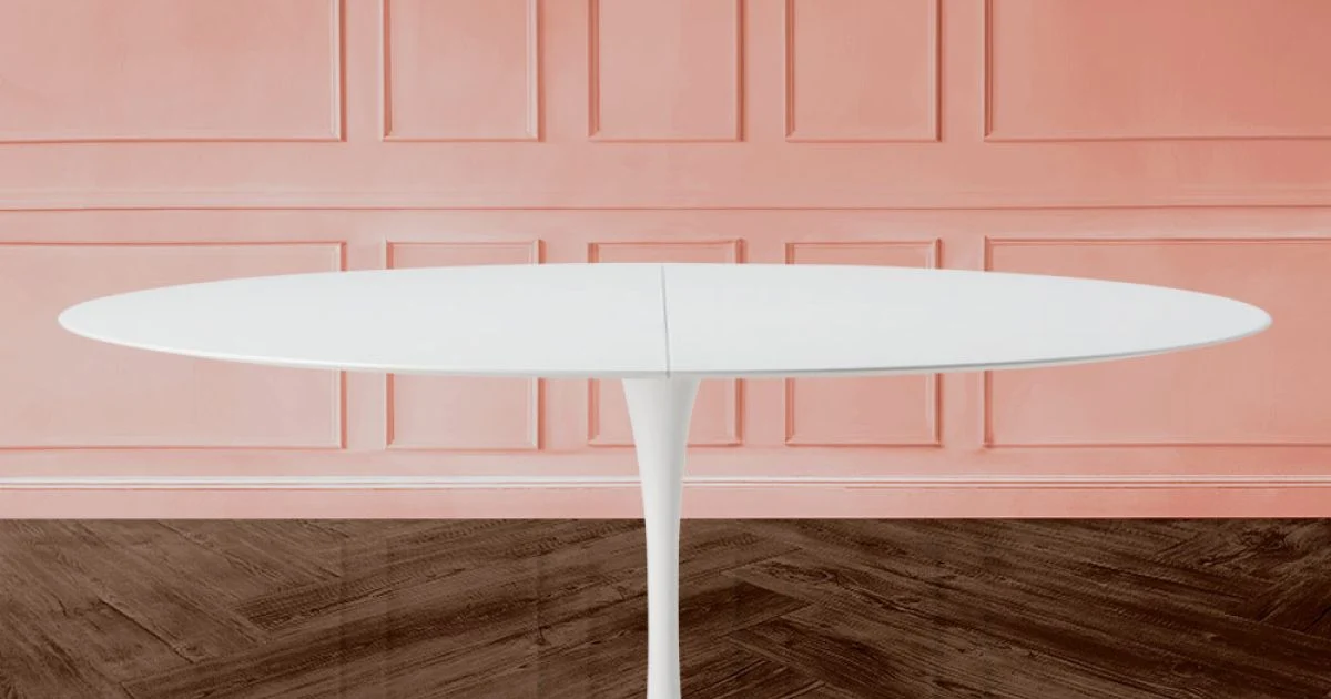 Tavolo Tulip Eero Saarinen H 74 Ovale Allungabile in Laminato Liquido Bianco - Scarlet