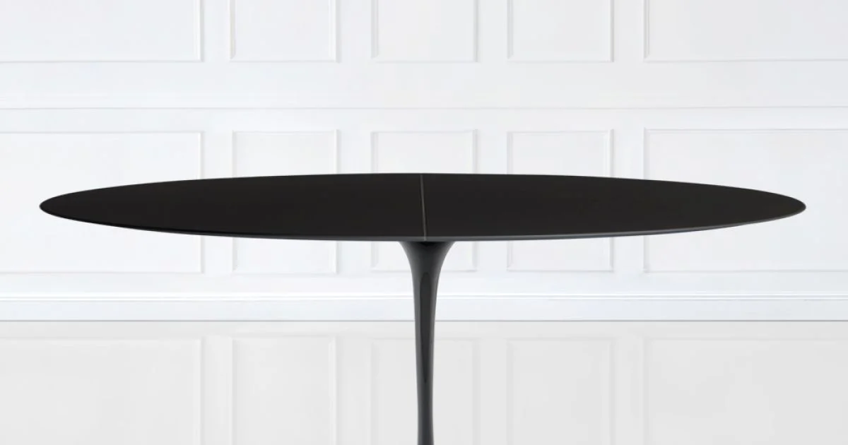 Tavolo Tulip Eero Saarinen H 74 Ovale Allungabile in Laminato Liquido Nero - Scarlet