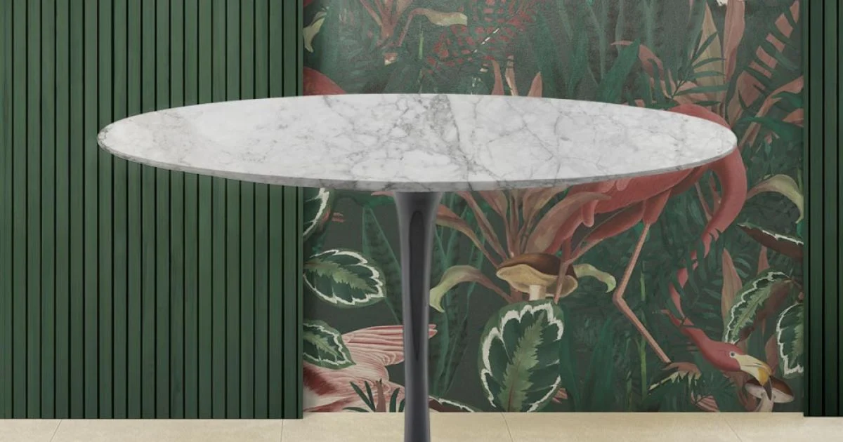 Tavolo Tulip Saarinen H 74 con Piano Rotondo in Marmo Arabescato Made in Italia - Scarlet