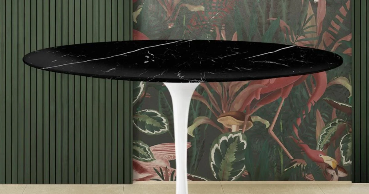 Tavolo Tulip Saarinen H 74 con Piano Rotondo in Marmo Nero Marquinia Made in Italy - Scarlet