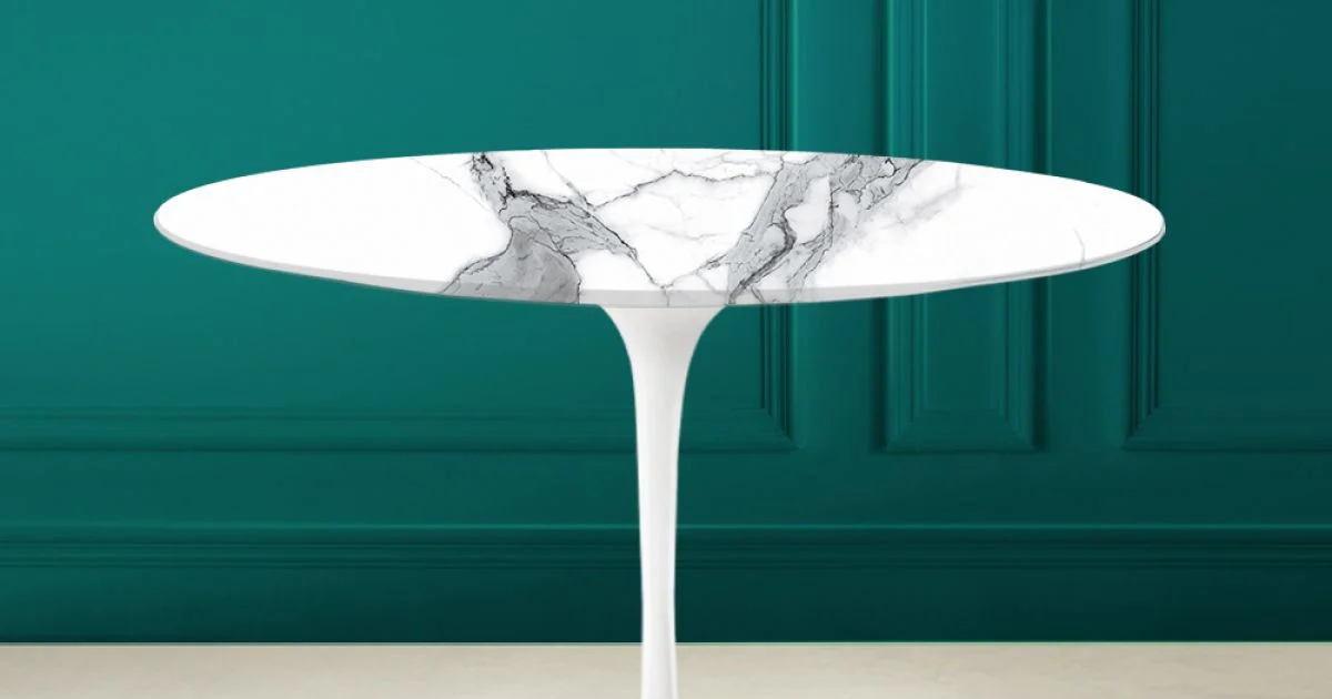 Tavolo Tulip Saarinen H 73 Rotondo in Ceramica Statuario Altissimo Made in Italy - Scarlet