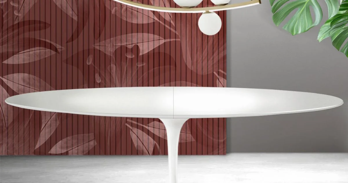 Tavolo Tulip Saarinen H 74 cm Allungabile in Ceramica Florim Bianca - Scarlet