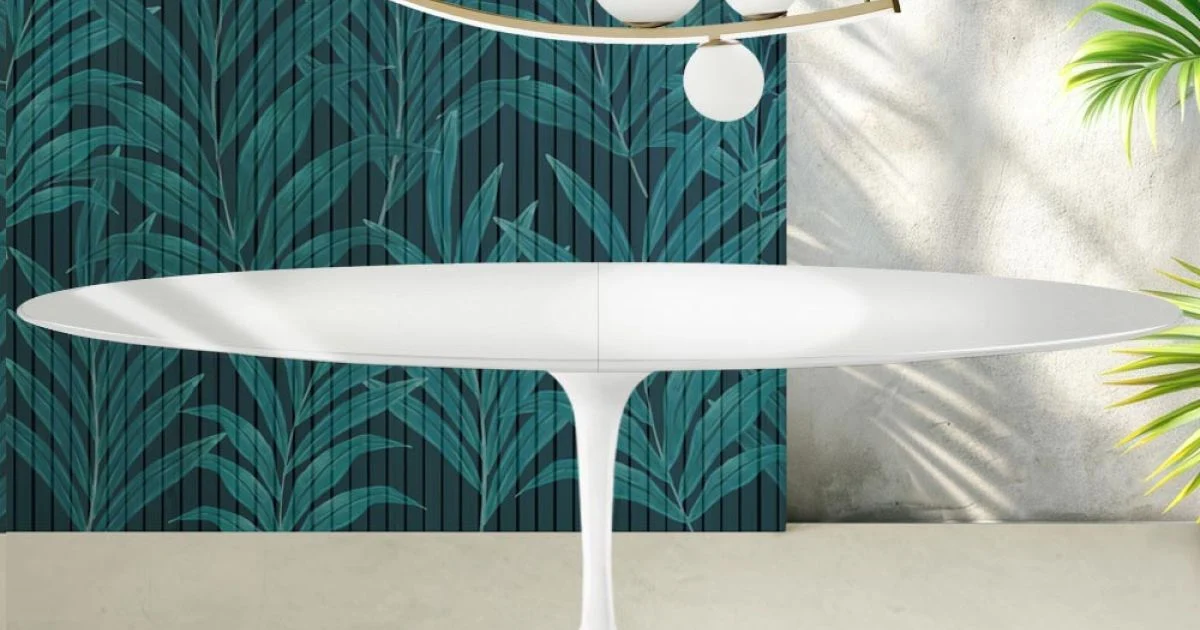 Tavolo Tulip Saarinen H 74 cm Allungabile in Ceramica Florim Bianco Lucido - Scarlet