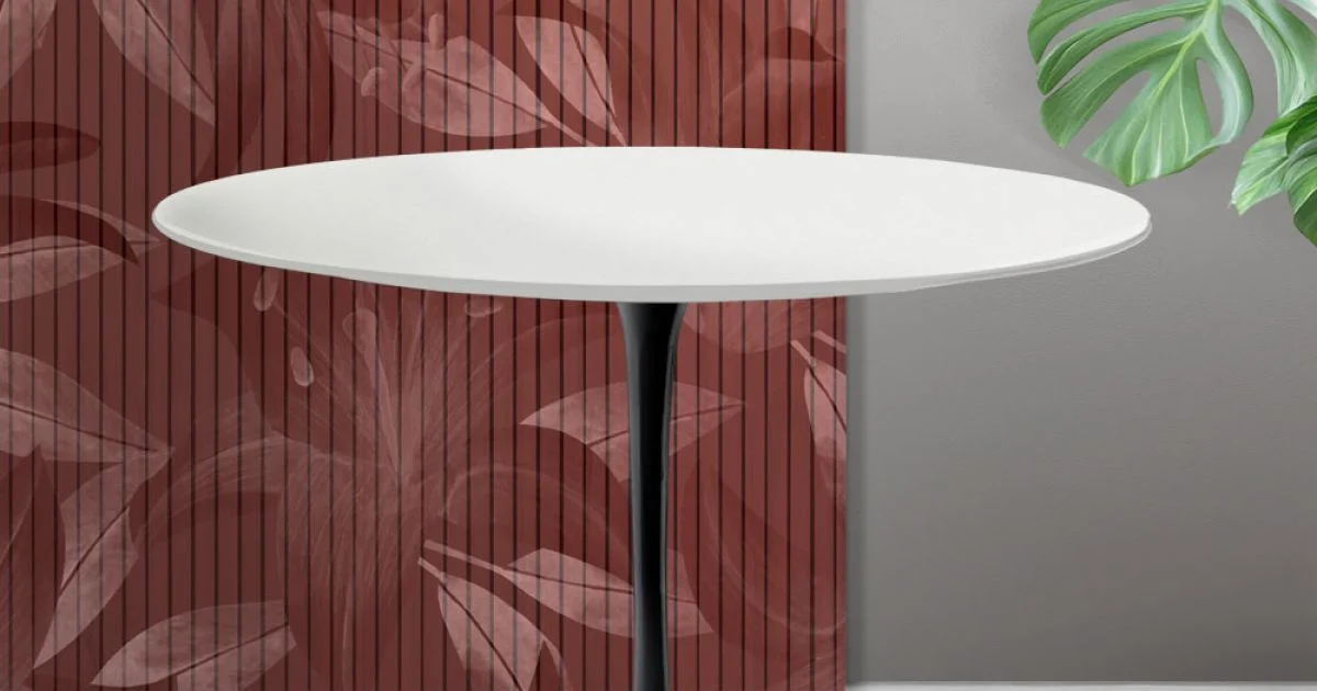Tavolo Tulip Saarinen H 74 cm in Ceramica Florim Bianca Opaca - Scarlet