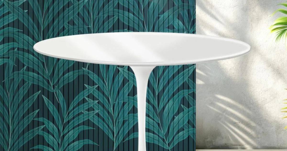 Tavolo Tulip Saarinen H 74 cm in Ceramica Florim Bianco Lucido - Scarlet