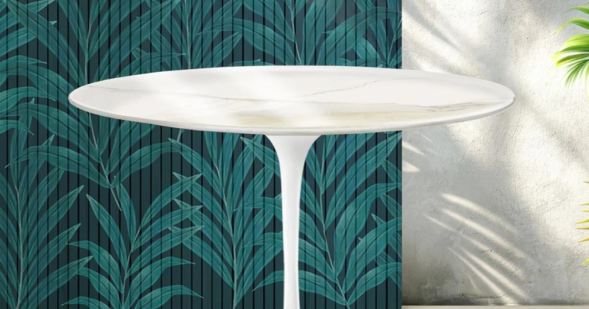 Tavolo Tulip Saarinen H 74 cm in Ceramica Florim Calacatta Gold Lucido - Scarlet
