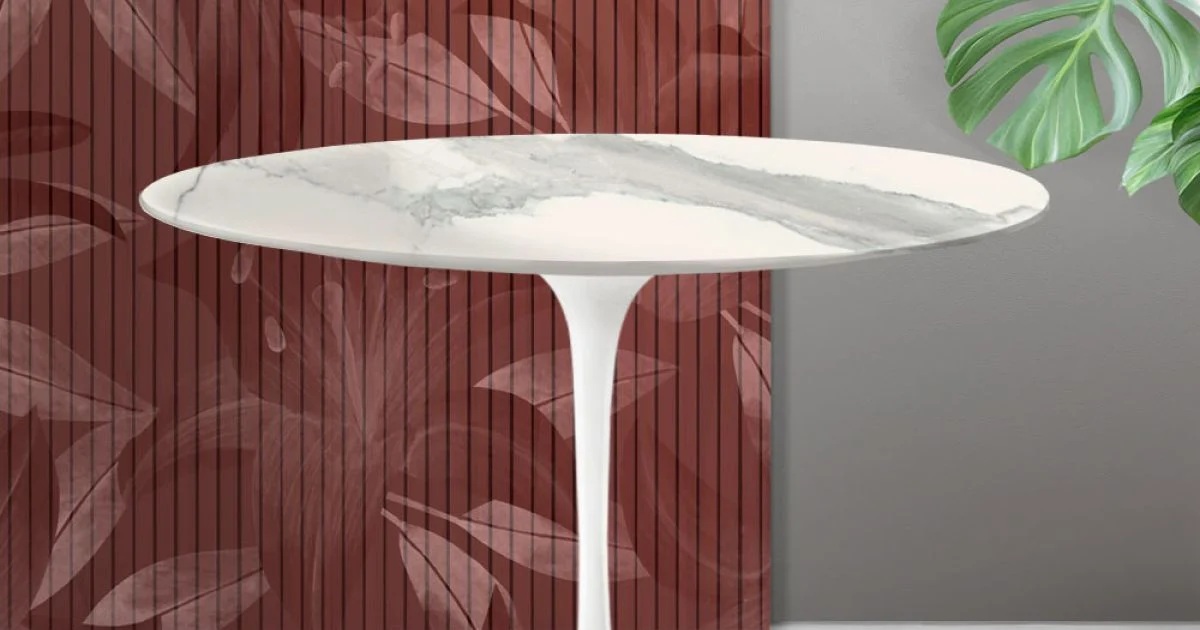 Tavolo Tulip Saarinen H 74 cm in Ceramica Florim Statuario Opaco - Scarlet