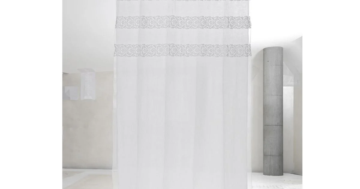 Tenda in Lino Bianco con Organza e Ricamo Design Shabby Made in Italy - Marpessa