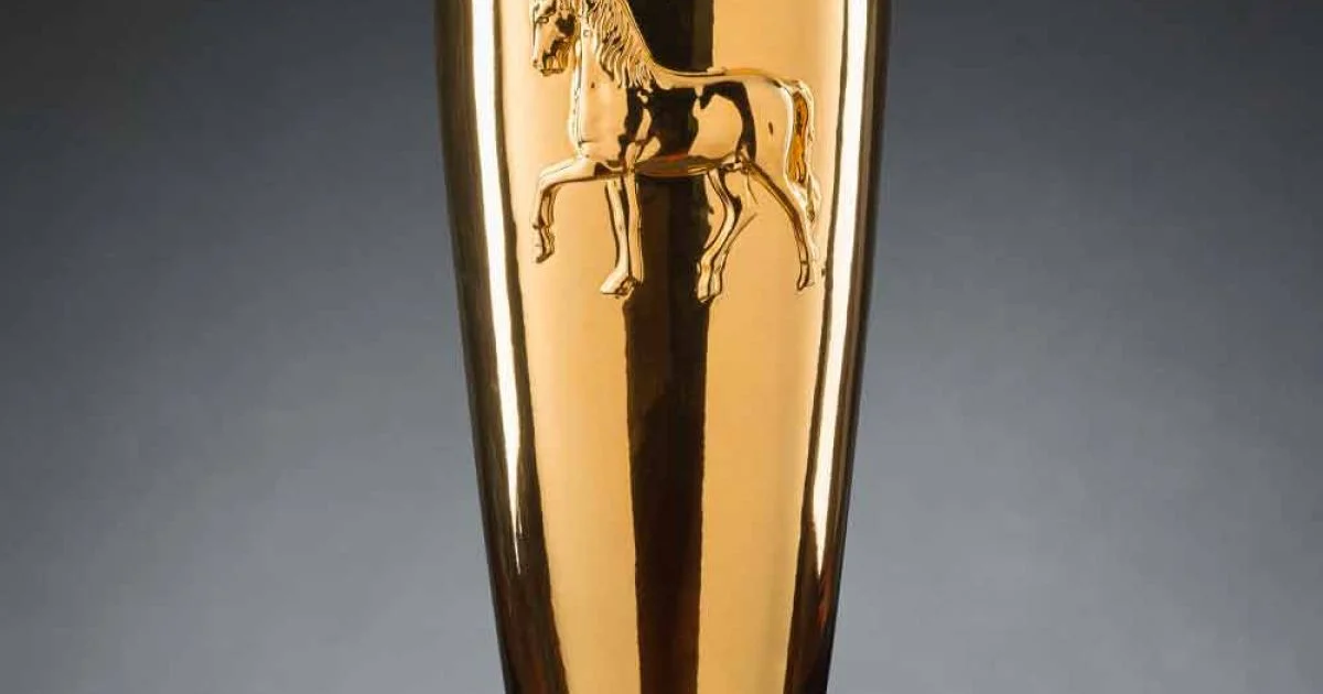 Vaso Alto per Interni in Ceramica Finitura Oro Lavorata a Mano in Italia - Jacky