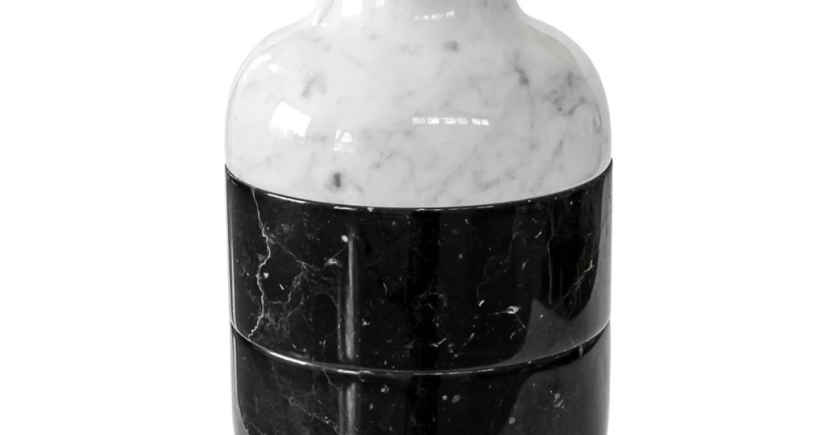 Vaso in Marmo Bianco di Carrara e Nero Marquinia Design di Lusso - Calar