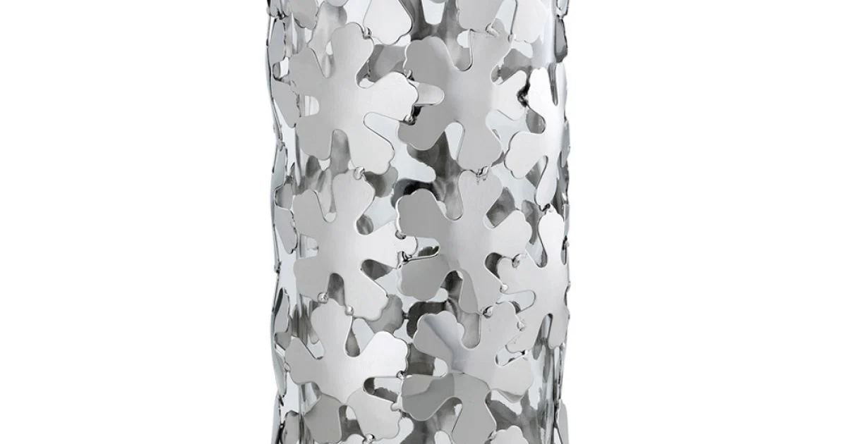 Vaso in Metallo Argentato e Vetro Design Elegante Cilindrico con Fiori - Megghy