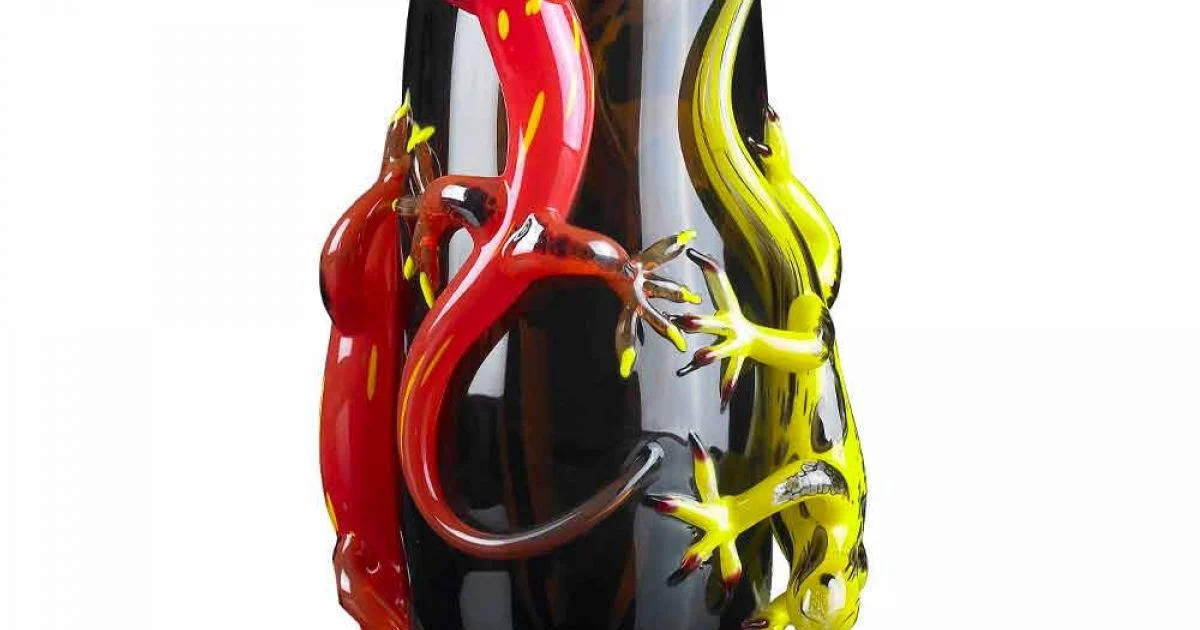 Vaso in Vetro Colorato con Gechi Realizzato Artigianalmente in Italia - Geco