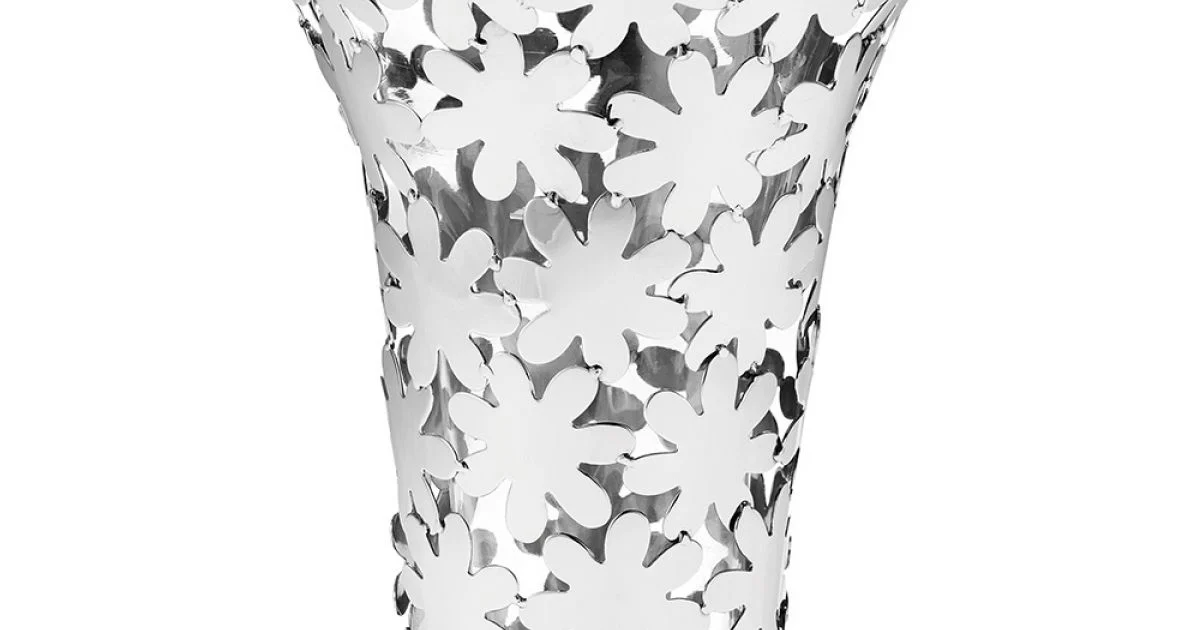 Vaso in Vetro e Metallo Argentato con Decoro a Fiore di Lusso - Terraceo