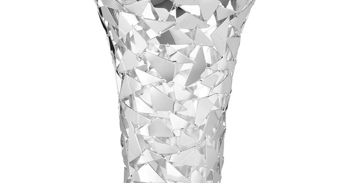 Vaso in Vetro e Metallo Argentato con Decoro Geometrico di Lusso - Chirico