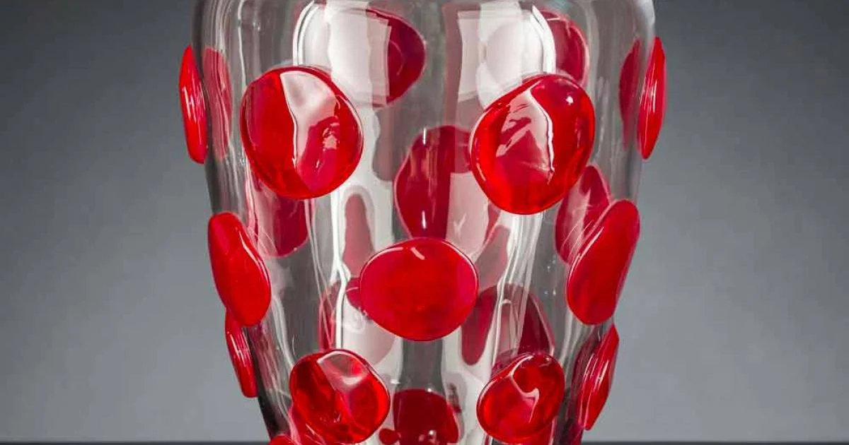 Vaso in Vetro Soffiato di Murano Trasparente e Rosso Made in Italy - Cenzo