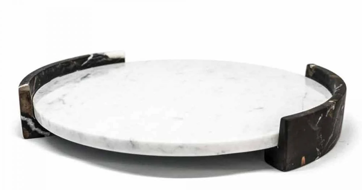 Vassoio Moderno Rotondo in Marmo Bianco di Carrara Made in Italy - Chet