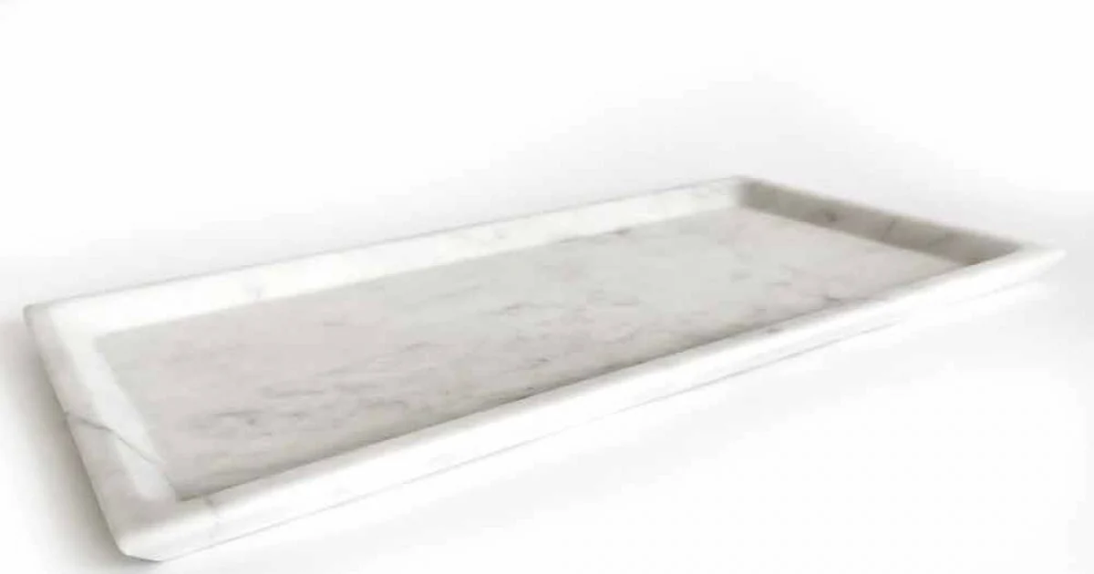 Vassoio Rettangolare in Marmo Bianco di Carrara Levigato Made in Italy - Alga