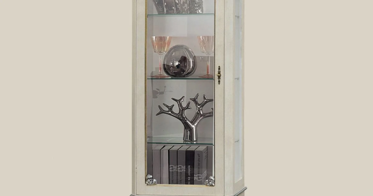 Vetrina Classica con Anta e Cassetto Legno Bianco Made in Italy - Cheverny