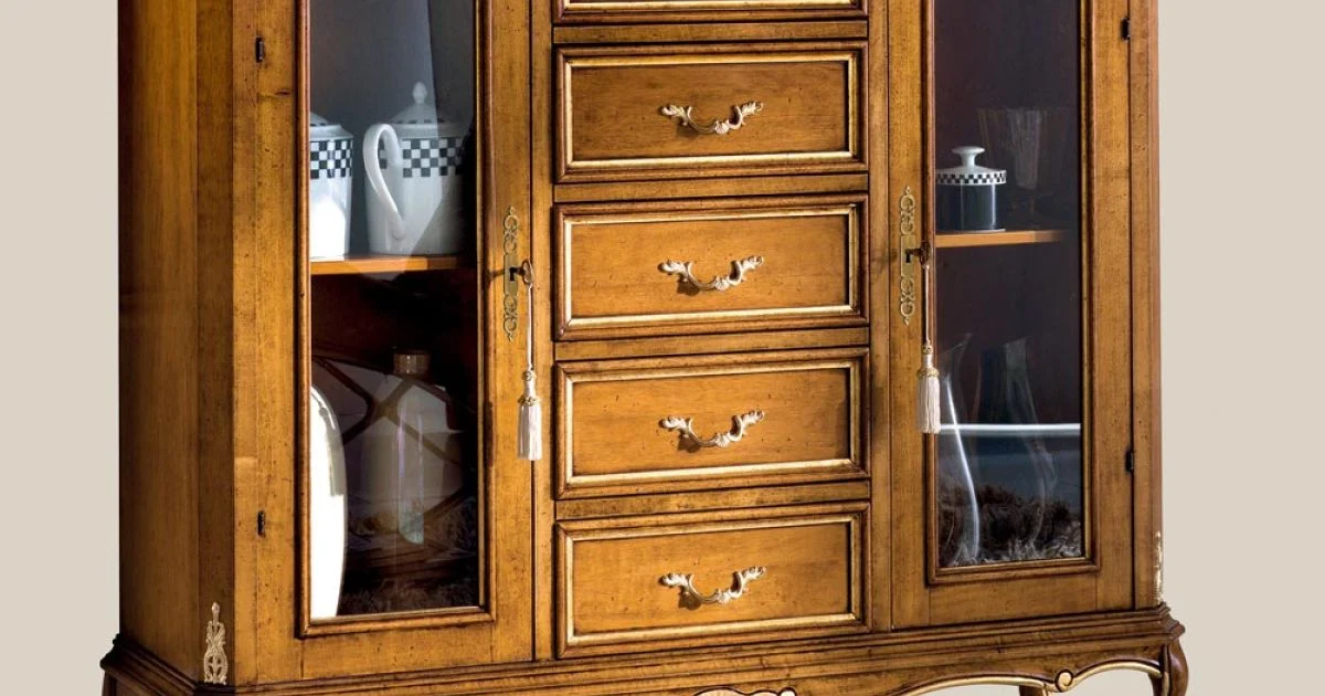 Vetrina Soggiorno in Legno con 2 Ante e 5 Cassetti Made in Italy - Richard