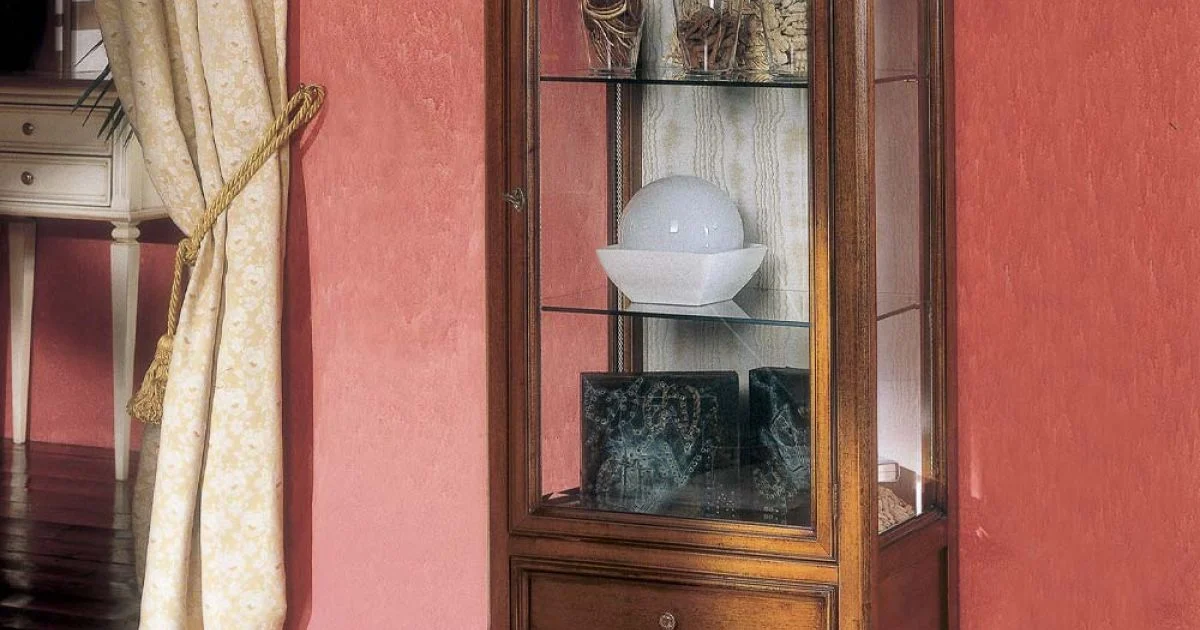 Vetrinetta con 1 Cassetto, 1 Anta e Ripiani in Vetro Made in Italy - Anansi