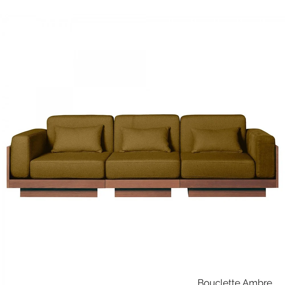 Divano Georges Le Confortable 3 posti finitura noce - Bouclette ambra