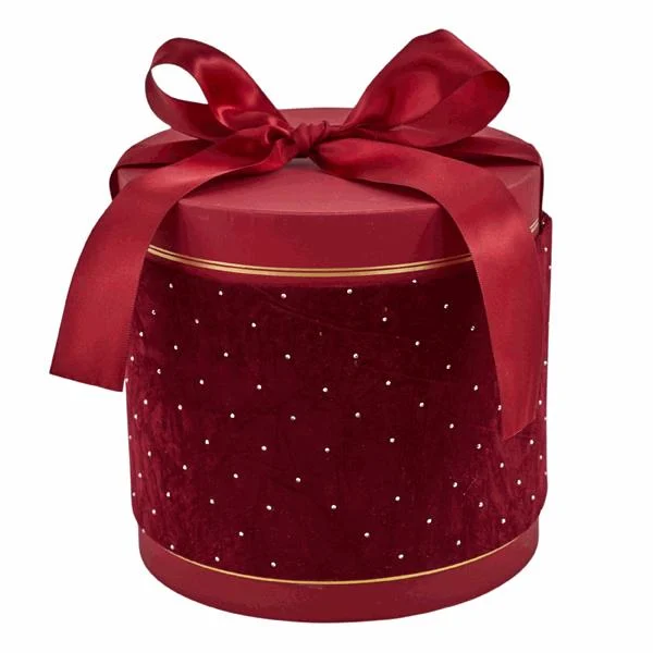 L'Arcolaio Scatola Natalizia Tonda in Velluto Medio Velvet Red D 19,4x18,2 Cm