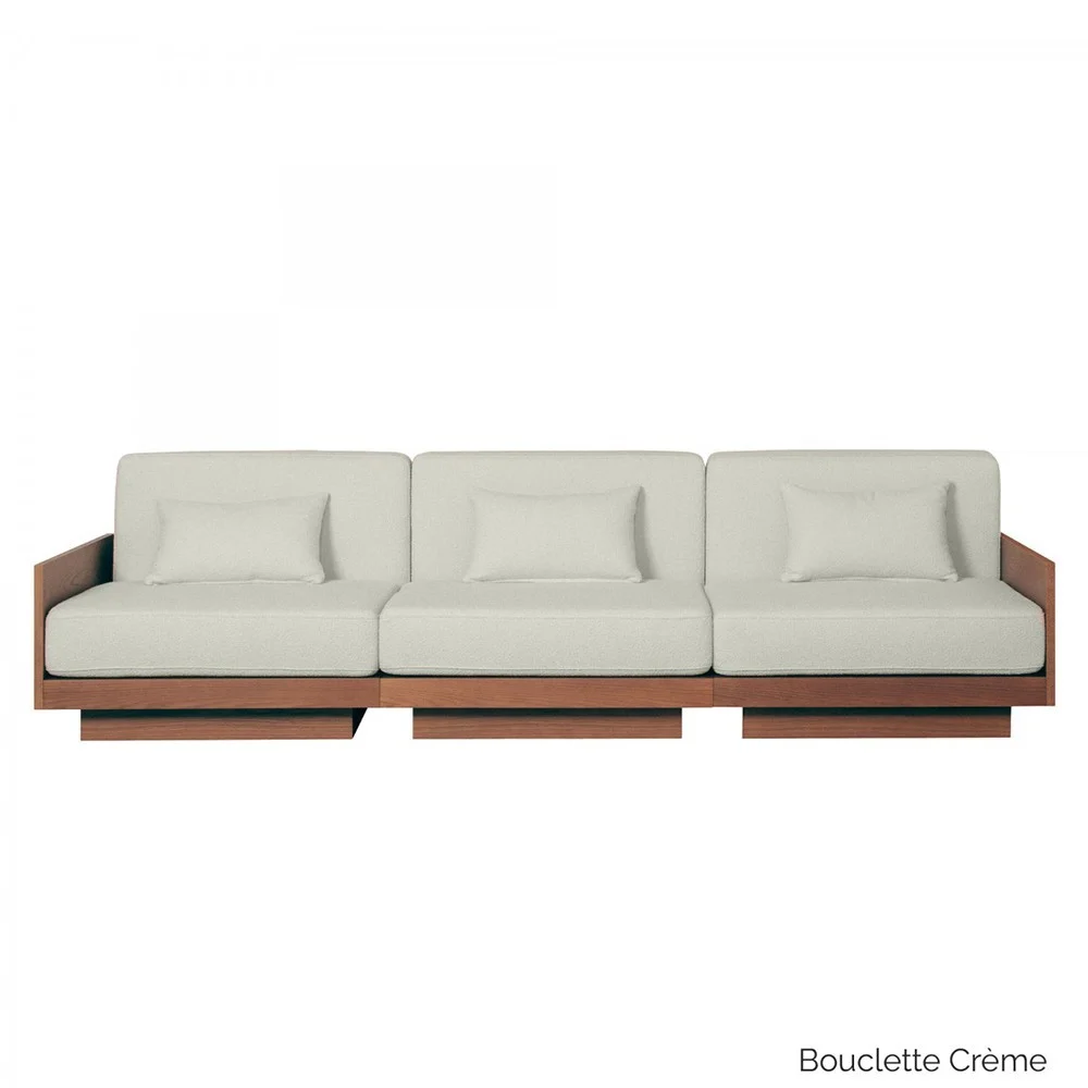 Elegante divano Georges a 3 posti con finitura noce - ricciolo crema