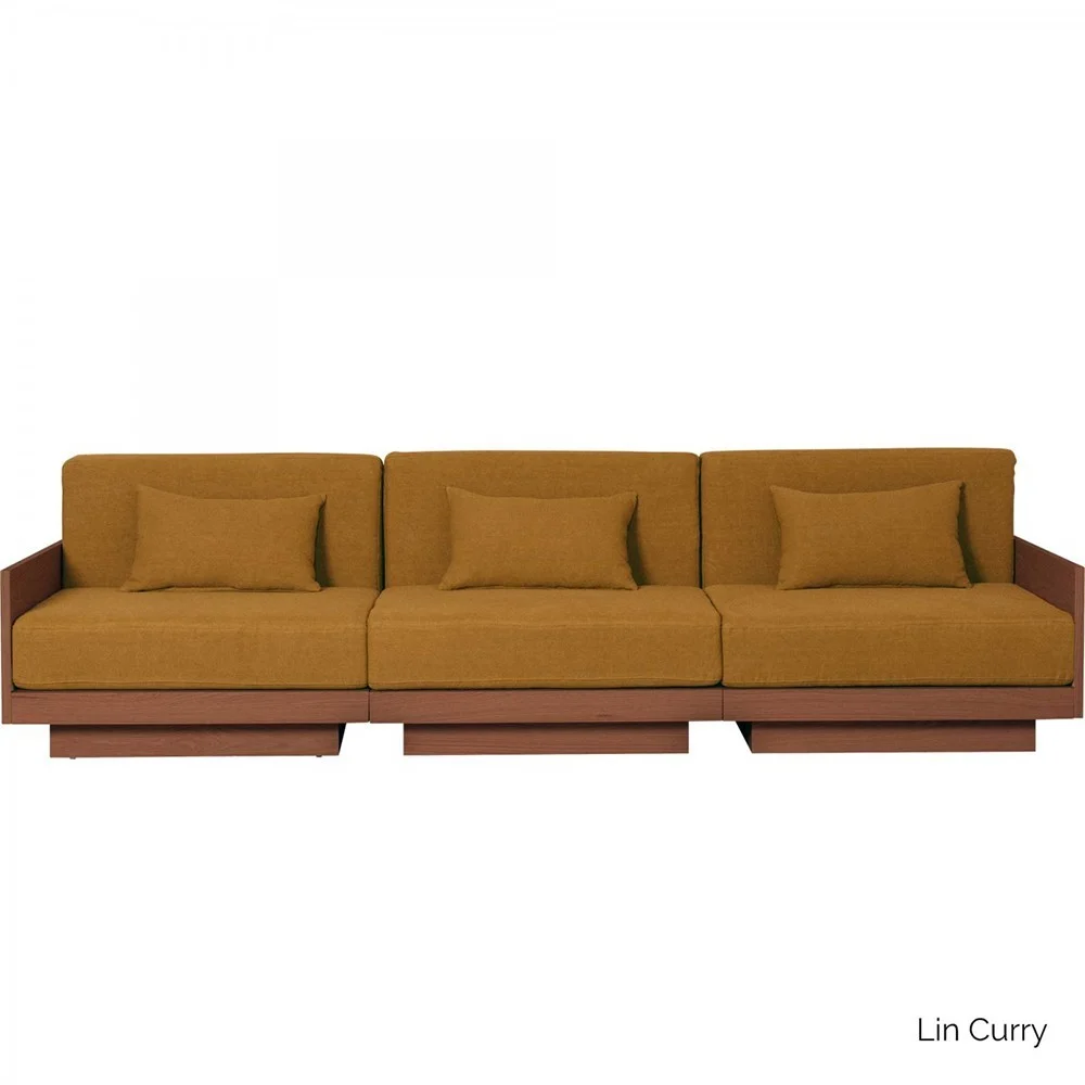 Elegante divano Georges a 3 posti in finitura noce - lino curry