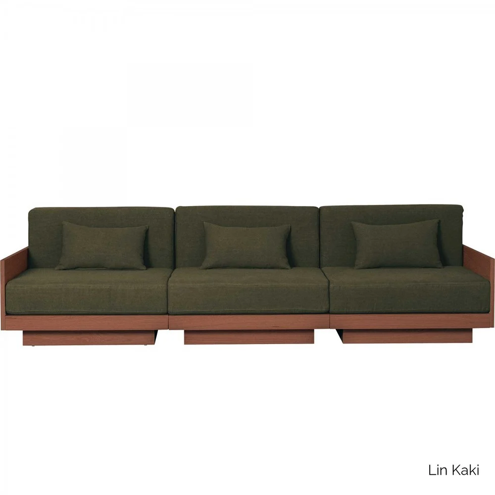 Elegante divano Georges a 3 posti in finitura noce - lino kaki