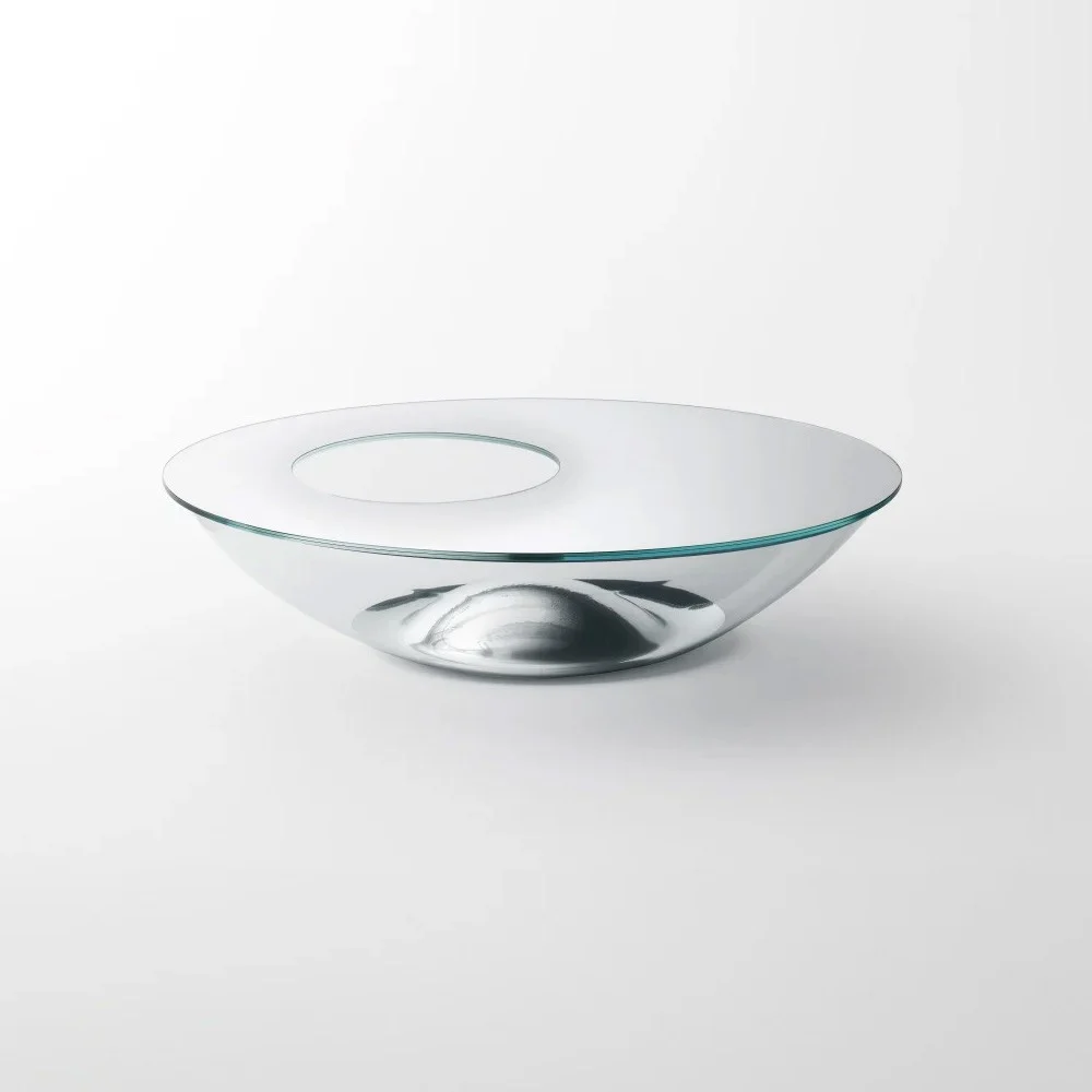 Glas Italia Nacre tavolino basso in vetro e specchio con basamento a vasca e piano in due versioni