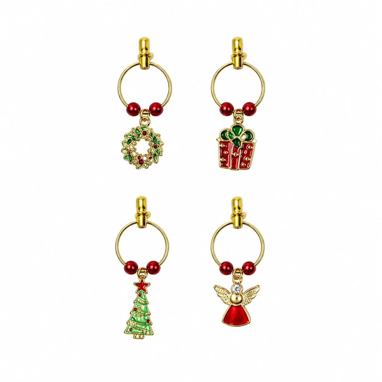 Ad Trend Set 4 Segnabicchieri Natalizi in Metallo Assortiti Multicolor