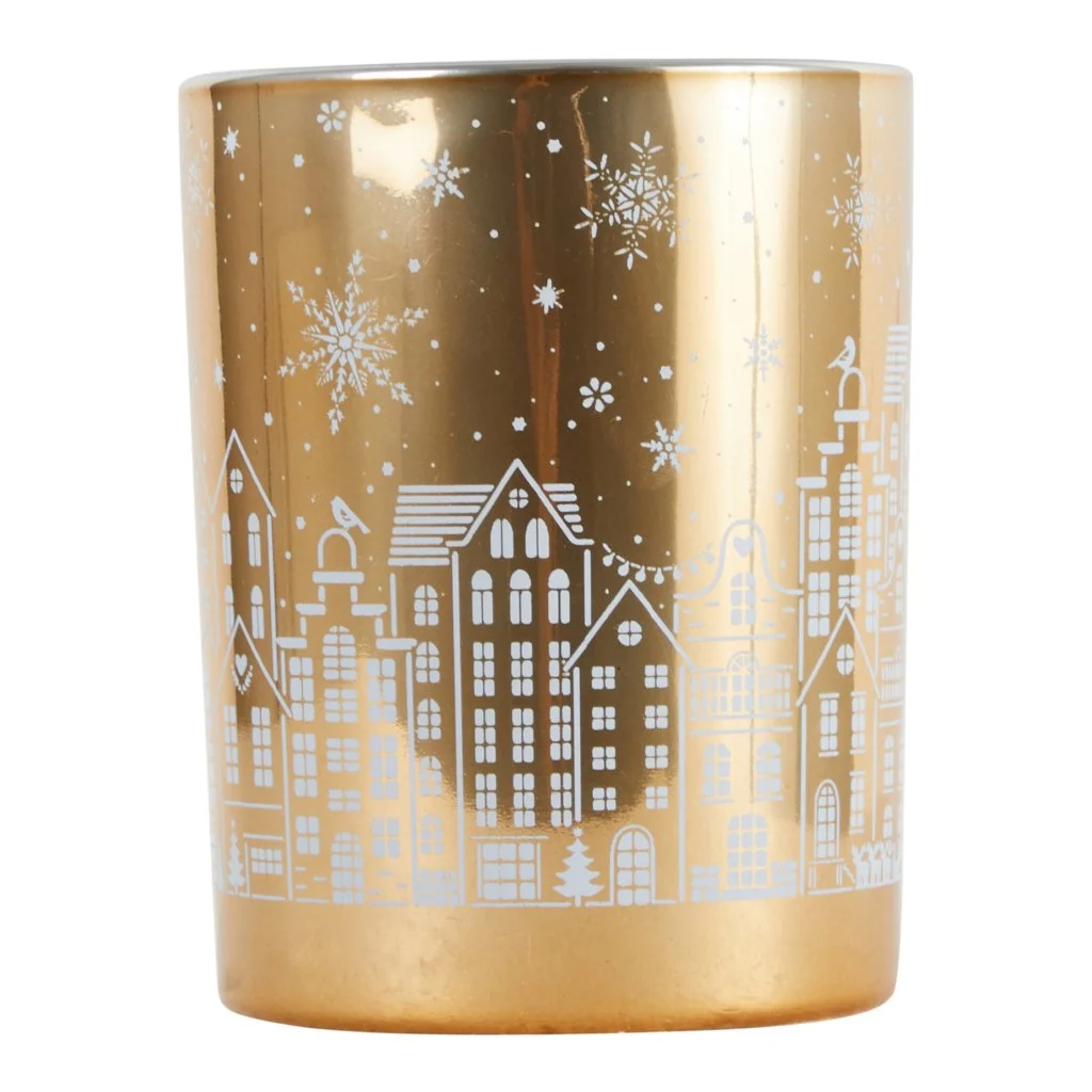 ARPIMEX Portacandela di Natale Decoro Paesaggio D 12,5 Cm H 10 Cm Gold