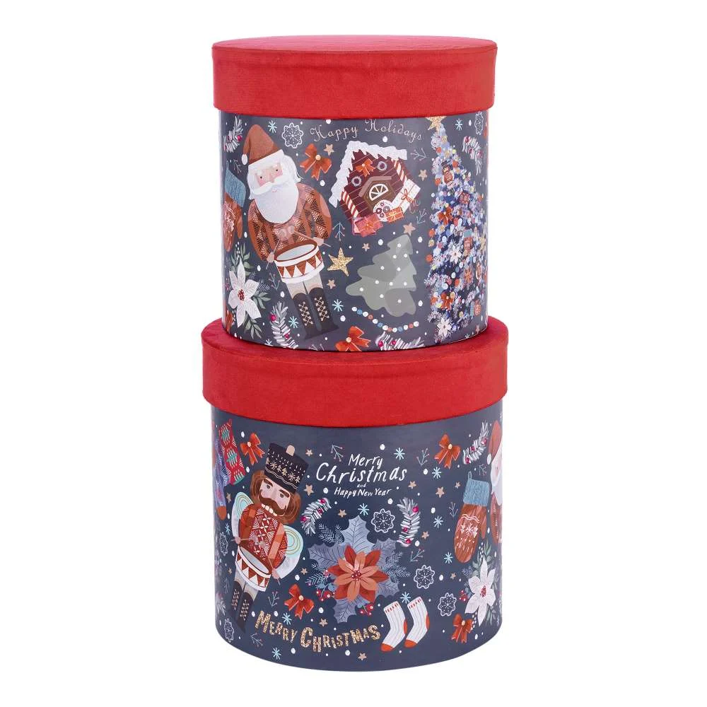 ARPIMEX Set Natale 2 Cappelliere Decorate H 26 Cm D 26 Cm Merry Christmas Rosso