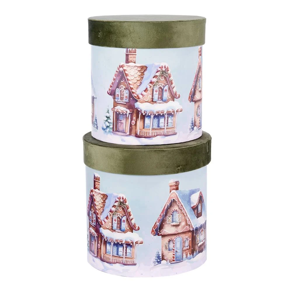 ARPIMEX Set Natale 2 Cappelliere Decorate H 26 Cm D 26 Cm Paesaggio Invernale Bianco Verde