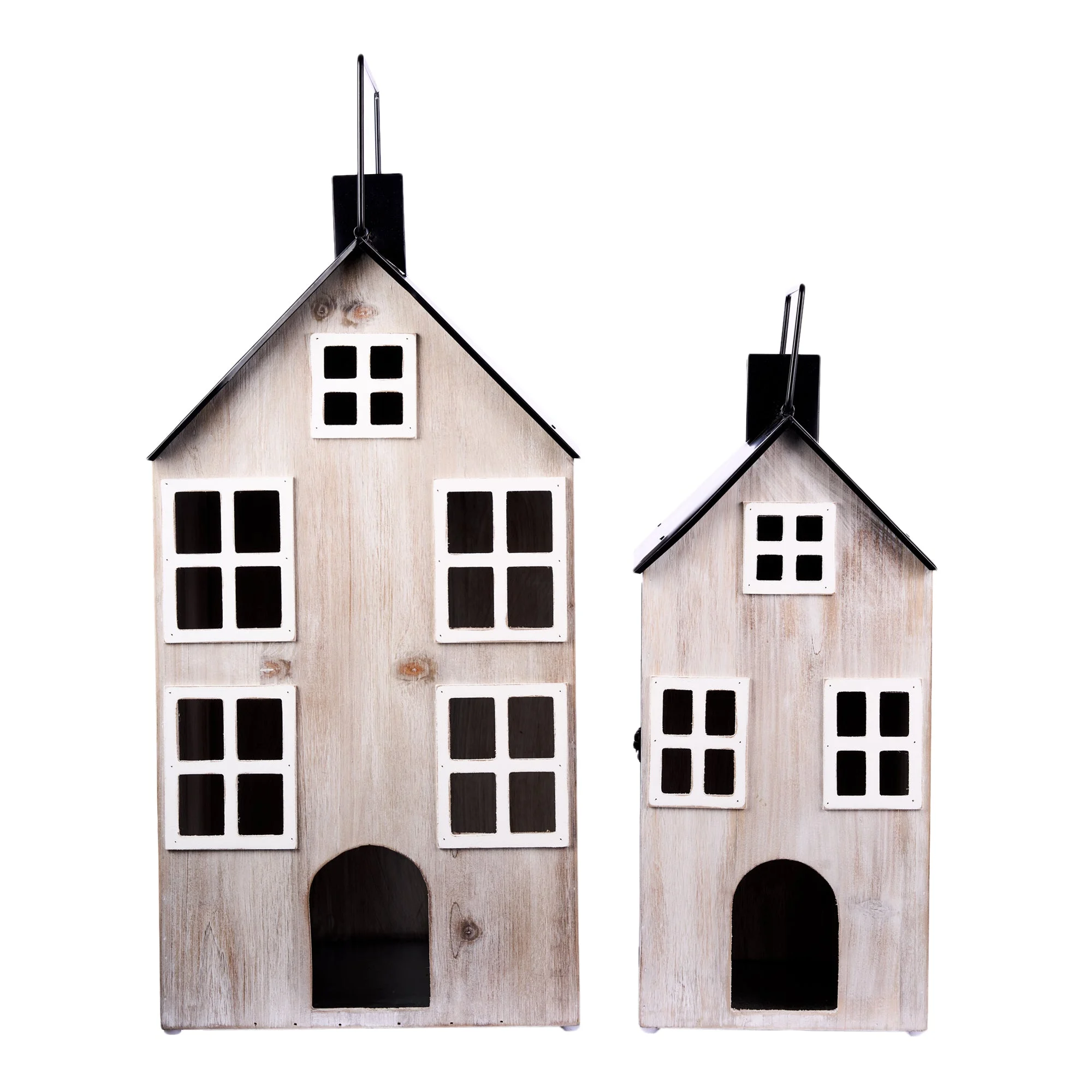 ARPIMEX Set Natale 2 Lanterne CasSet Natalete Legno M.G. 34 x 33 x 66 Cm Bianco Nero