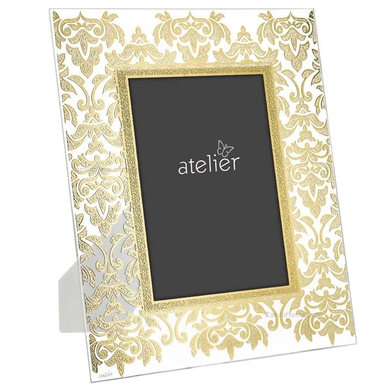 Atelier Portafoto in Vetro 6 x 9 Cm Gold con Foglia Damasco