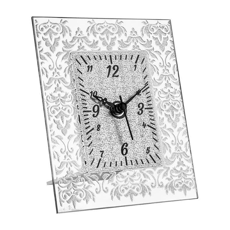 Atelier Sveglia in Vetro 6 x 9 Cm Silver con Foglia Damasco
