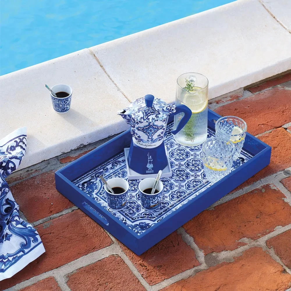 Bialetti Dolce e Gabbana Set Moka Express Blu Mediterraneo 6 Tazzine con 3 Bicchierini e 3 Palettine