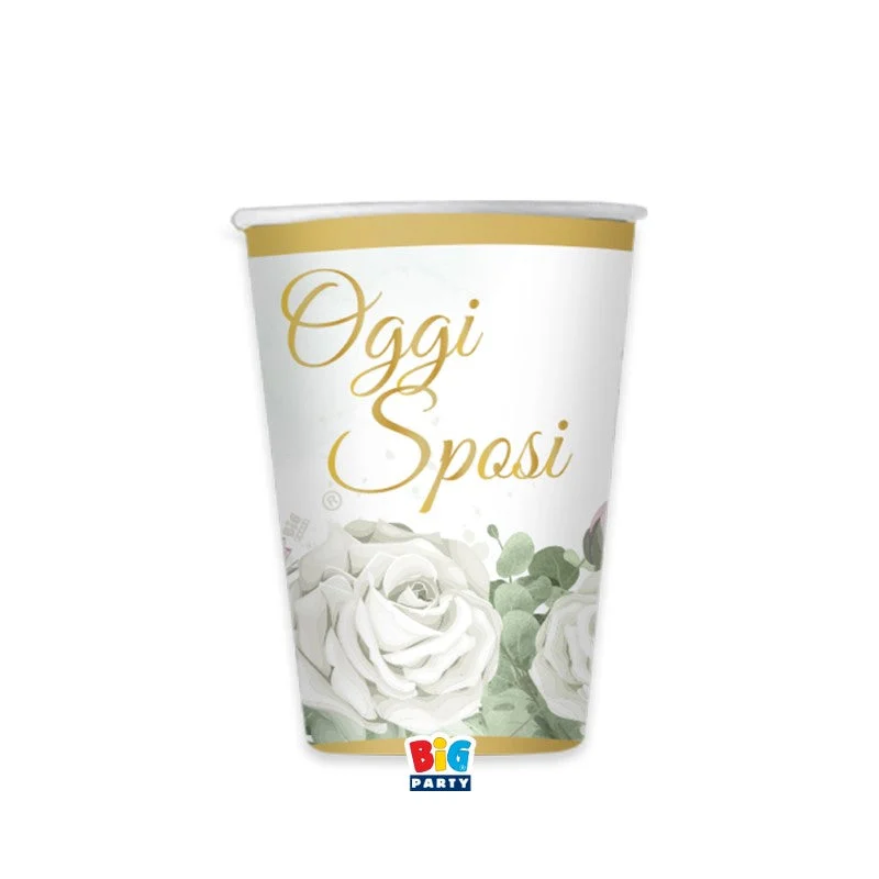 Big Party Bicchieri Carta 250 Cc Oggi Sposi Eucalipto Cf 6 Pz Bianco