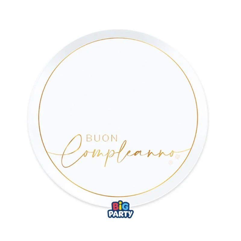 Big Party Piatti Carta Buon Compleanno Gold D 18 Cm Bianco Oro
